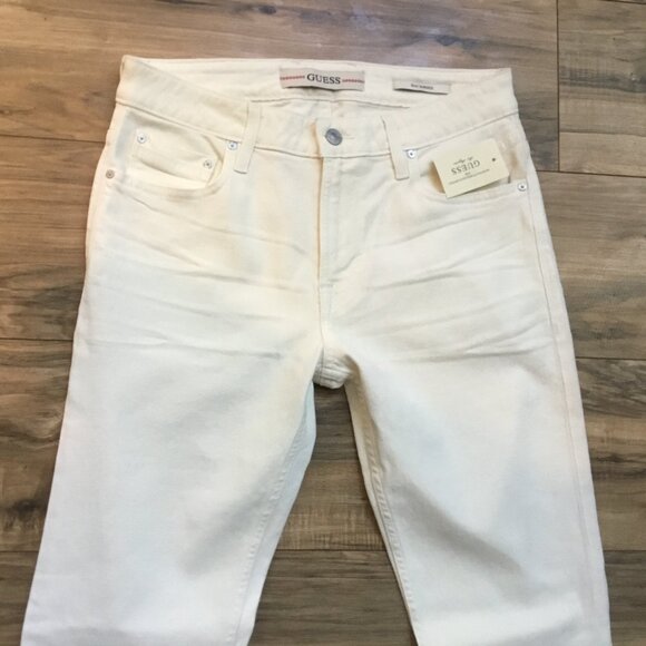GUESS Men's Slim Tapered Fit Jeans Mid Rise Belted Cotton Logo Ivory 32X32 - Picture 5 of 9